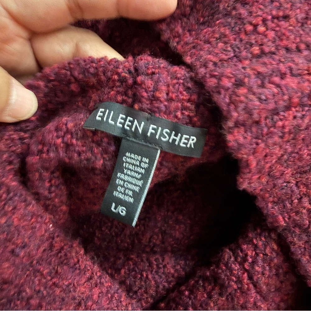 Eileen Fisher Wool Cashmere Oversized Slouchy Turtleneck Sweater L Burgundy - Picture 7 of 7
